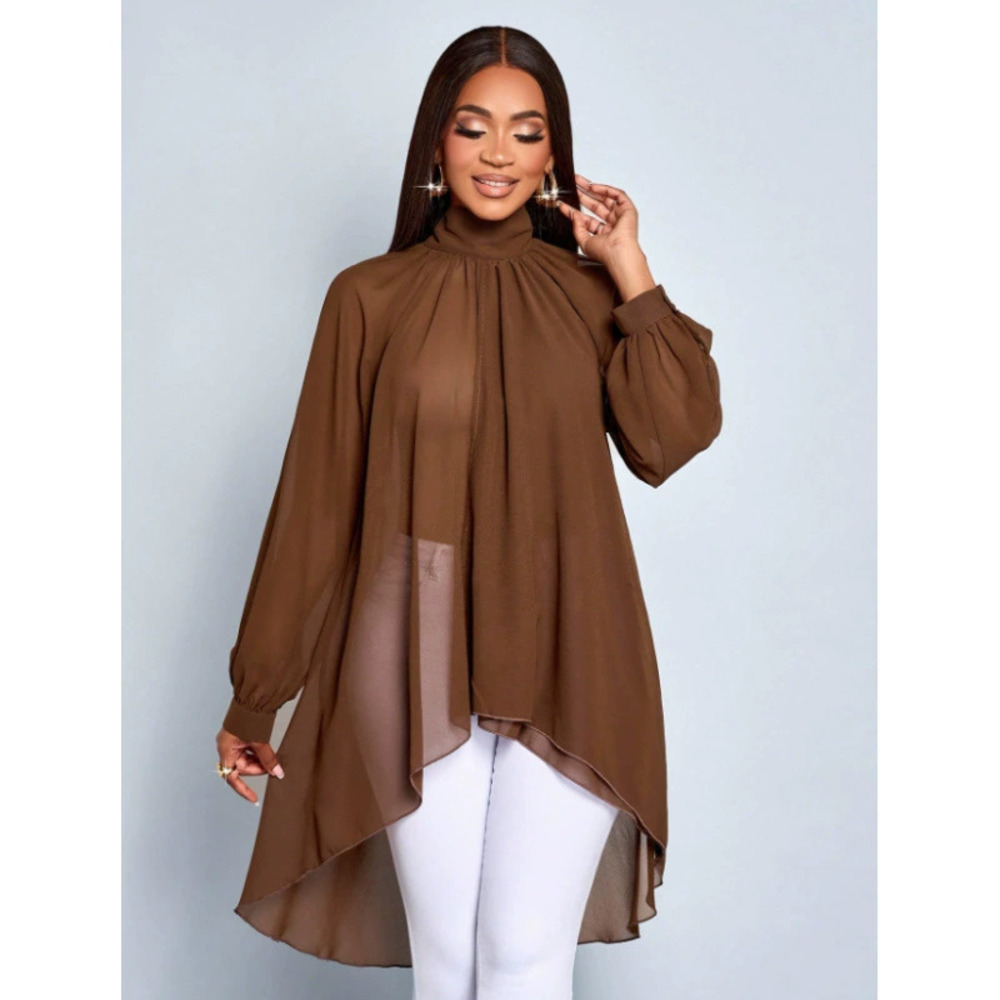 Zara Spring Summer Loose Irregular Chiffon Long Sleeve Blouse